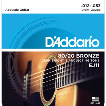 D’Addario 80/20 Bronze Round Wound Acoustic Guitar Strings EJ11 (Light/12-53)