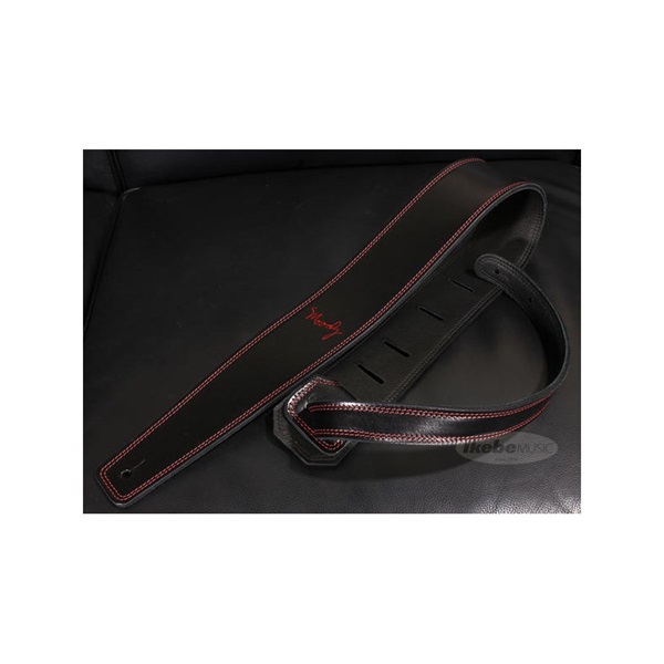 Handmade Leather Straps Leather & Leather Series 2.5inch Standard Tail 【 Black / Black w/Red Stitch】の商品画像