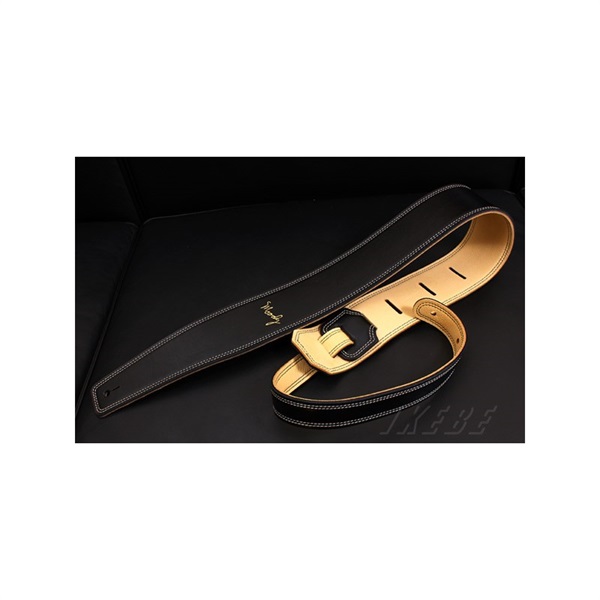 Handmade Leather Straps Leather & Leather Series 2.5inch Standard Tail 【 Black / Cream 】の商品画像