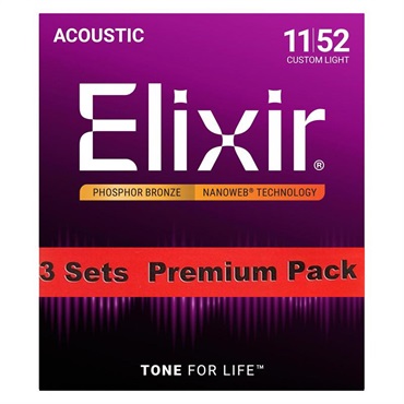 ELIXIR Acoustic Phosphor Bronze with NANOWEB Coating 3SET PACK #16027 (Custom Light/11-52)