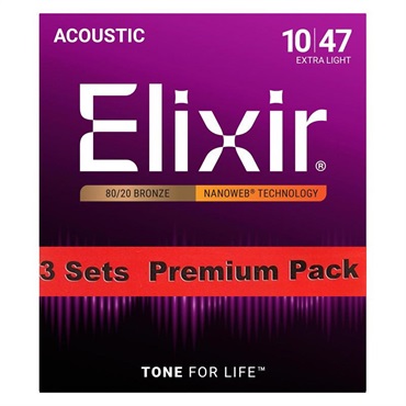 Acoustic 80/20 Bronze with NANOWEB Coating 3SET PACK #11002 (Extra Light/10-47)