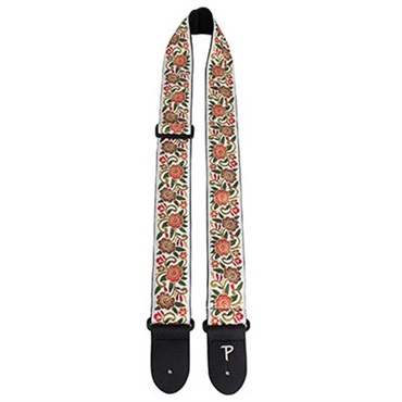 PERRI'S WHITE WITH FLORAL TRAIL JACQUARD GUITAR STRAP [TWS-7584]