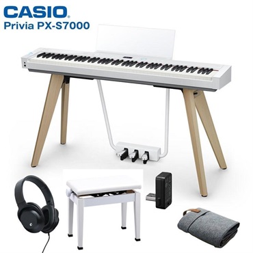 CASIO カシオ Privia PX-S7000WE ホワイト プリヴィア 高低自在ピアノイスセット (セルフ組立・玄関先お渡し) (特典：練習用ヘッドホン＆お手入れクロス付き！) 電子ピアノ