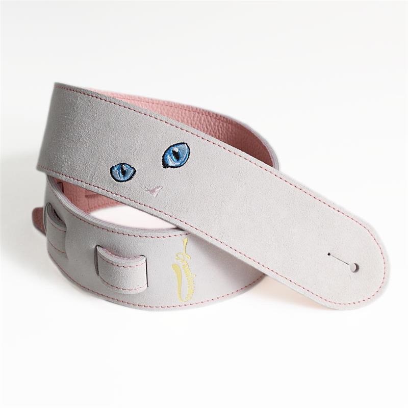 ねこ刺繍レザーストラップ [White/Pink]の商品画像