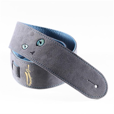 ねこ刺繍レザーストラップ [Gray/Light Blue]