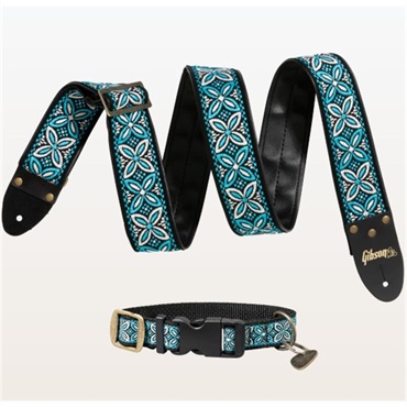 Gibson Guitar Strap Dog Collar Combo Set， Blue  Large