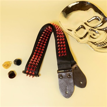 メタルスタッズギターストラップS　ブラック×レッド｜Heavy Metal Studded Guitar Strap S - Black & Devil Red