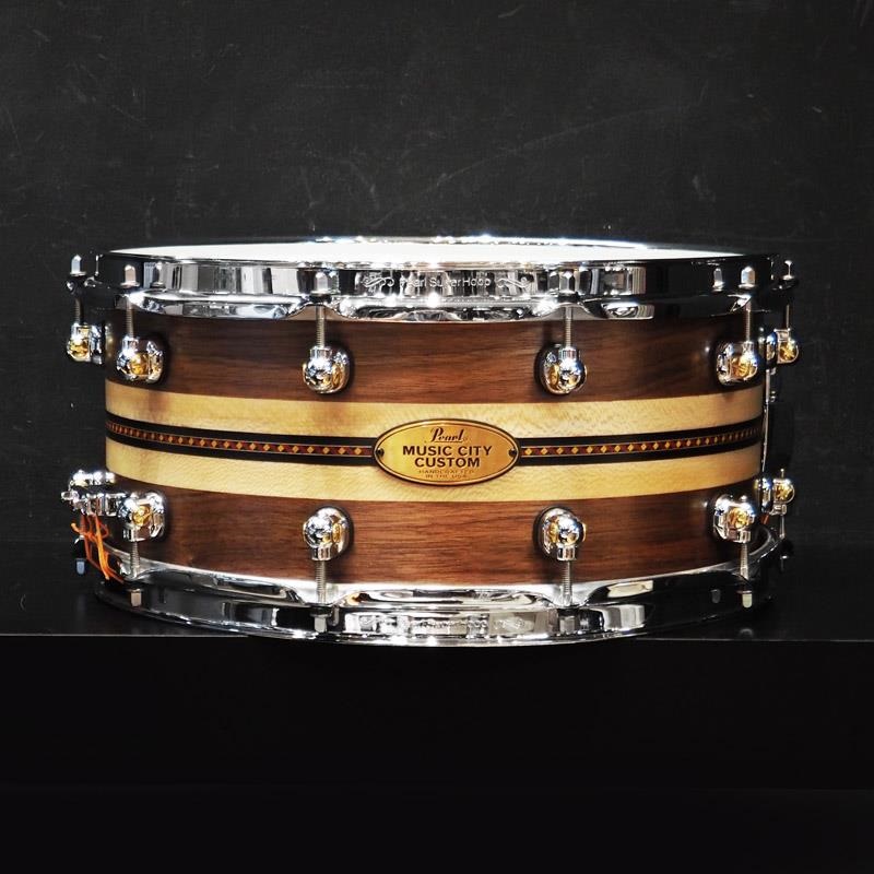 USED 中古 MCCW1465S/C #1008 Music City Custom -USA Solid Walnut Shell Snare Drums 14×6.5 [Quartersawn Sycamore Chevron with Ebony Borders]の商品画像