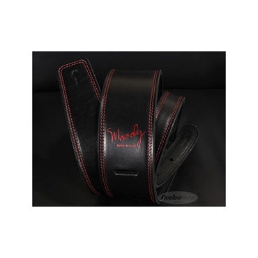 Moody Handmade Leather Straps Leather & Leather Series 2.5inch Standard Tail 【 Black / Black w/Red Stitch】 画像2