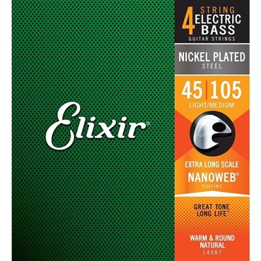 ELIXIR Nickel Plated Steel Bass Strings with ultra-thin NANOWEB Coating (Medium/Extra Long 045-105) #14087 画像1