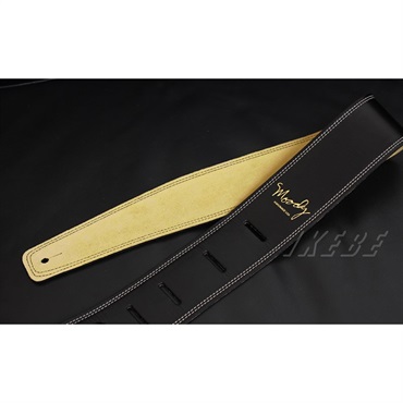 Moody Handmade Leather Straps Leather & Suede Series 2.5inch Standard Tail 【 Black / Cream 】 画像1