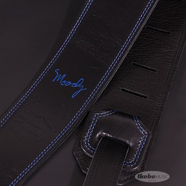 Moody Handmade Leather Straps Leather & Leather Series 2.5inch Standard Tail 【 Black / Black w/Blue Stitch】 画像1