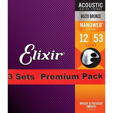 ELIXIR Acoustic 80/20 Bronze with NANOWEB Coating 3SET PACK #11052 (Light/12-53) 画像1