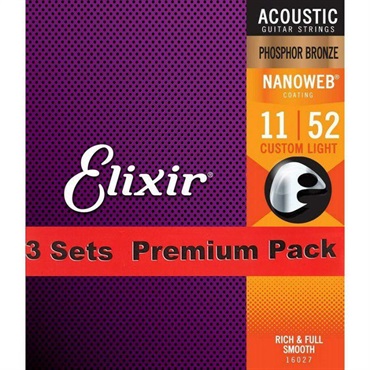 ELIXIR Acoustic Phosphor Bronze with NANOWEB Coating 3SET PACK #16027 (Custom Light/11-52) 画像1