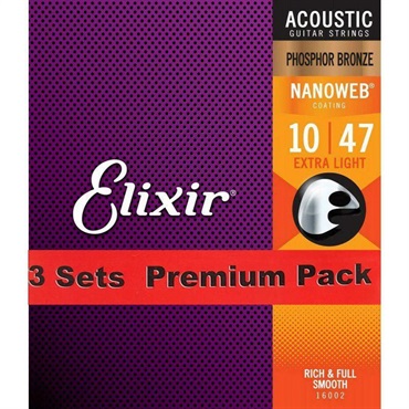 ELIXIR Acoustic Phosphor Bronze with NANOWEB Coating 3SET PACK #16002 (Extra Light/10-47) 画像1