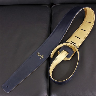 Moody Handmade Leather Straps Leather & Leather Series 2.5inch Long Tail 【 Navy / Cream 】 画像1