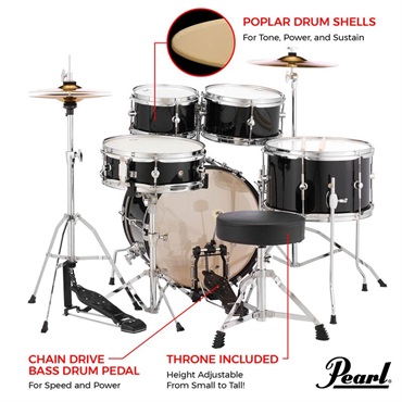 Pearl ROADSHOW Jr. Drum Set - Jet Black [RSJ465/C #31] 【キッズにもおすすめ！】 画像4