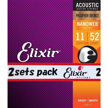 ELIXIR 16027 2pack アコースティック フォスファーブロンズ NANOWEB カスタムライト 011-052 画像1