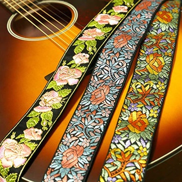PERRI'S PINK AND BLACK FLOWER PATTERN JACQUARD GUITAR STRAP [TWS-7250] 画像1