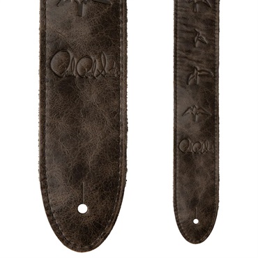 P.R.S. 2 PRS Leather Strap Embossed Birds Worn Black 画像1
