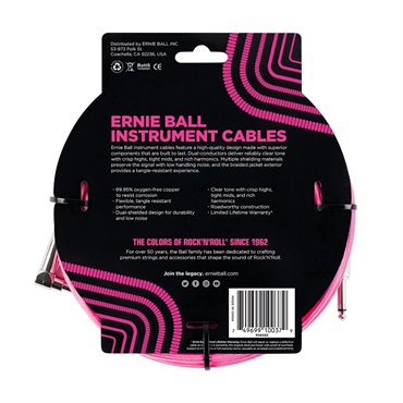 ERNIE BALL Braided Instrument Cable 18ft S/L (Neon Pink) [#6083] 画像1