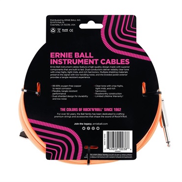 ERNIE BALL Braided Instrument Cable 18ft S/L (Neon Orange) [#6084] 画像1