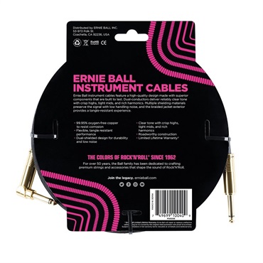 ERNIE BALL Braided Instrument Cable 18ft S/L (Black w/Gold Connectors) [#6086] 画像1
