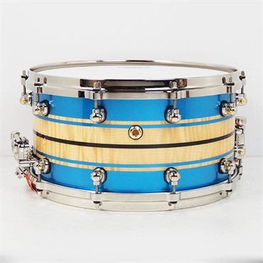 Pearl Masterworks Snare Drum 14×7 - Gloss Natural Sycamore w/Metallic Blue Stripe and Ebony Inlay/Ninickel Finish Parts [MWAC1470S-N] 画像1