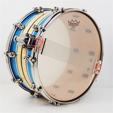 Pearl Masterworks Snare Drum 14×7 - Gloss Natural Sycamore w/Metallic Blue Stripe and Ebony Inlay/Ninickel Finish Parts [MWAC1470S-N] 画像4