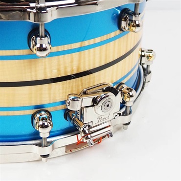 Pearl Masterworks Snare Drum 14×7 - Gloss Natural Sycamore w/Metallic Blue Stripe and Ebony Inlay/Ninickel Finish Parts [MWAC1470S-N] 画像5