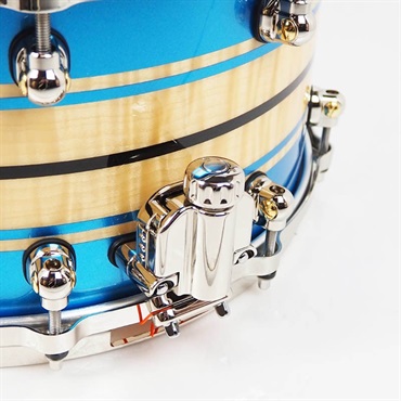 Pearl Masterworks Snare Drum 14×7 - Gloss Natural Sycamore w/Metallic Blue Stripe and Ebony Inlay/Ninickel Finish Parts [MWAC1470S-N] 画像6