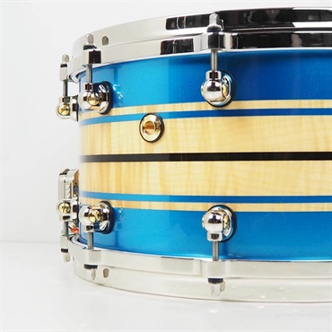 Pearl Masterworks Snare Drum 14×7 - Gloss Natural Sycamore w/Metallic Blue Stripe and Ebony Inlay/Ninickel Finish Parts [MWAC1470S-N] 画像7