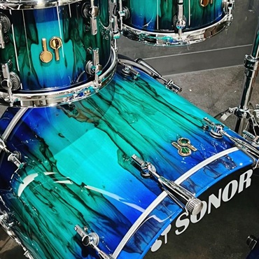 SONOR SQ2 System Beech Vintage 4pc Drum Kit - Green Lacquer over Blue Burst Finish with African Marble [BD22，TT10&12，FT16]【特注品】【店頭展示特価品】 画像5