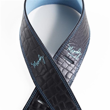 Moody Faux Gator Leather-Suede 2.5inch Standard Tail [Black-Sky Blue] 画像2