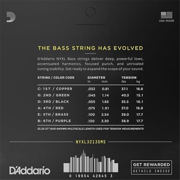 D’Addario NYXL Series 6-String Multiscale Electric Bass Strings [NYXL32130MS] 画像1
