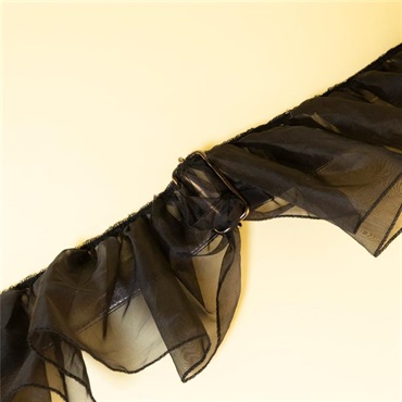 tsundrum_chan シルバー合皮黒フリルギターストラップ｜Silver Faux-Leather & Black Ruffle Guitar Strap 画像5
