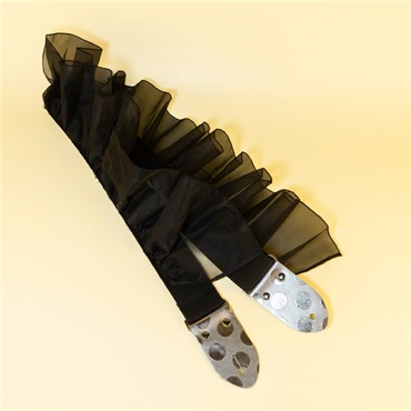 tsundrum_chan 黒フリルギターストラップ.(dot)｜Silver Polka Dot Ruffle Guitar Strap (Black) 画像1
