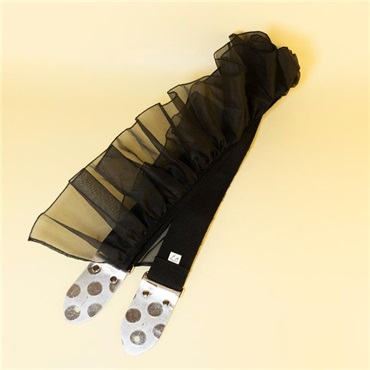 tsundrum_chan 黒フリルギターストラップ.(dot)｜Silver Polka Dot Ruffle Guitar Strap (Black) 画像2