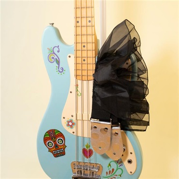tsundrum_chan 黒フリルギターストラップ.(dot)｜Silver Polka Dot Ruffle Guitar Strap (Black) 画像3