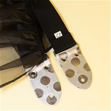 tsundrum_chan 黒フリルギターストラップ.(dot)｜Silver Polka Dot Ruffle Guitar Strap (Black) 画像4