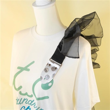 tsundrum_chan 黒フリルギターストラップ.(dot)｜Silver Polka Dot Ruffle Guitar Strap (Black) 画像5