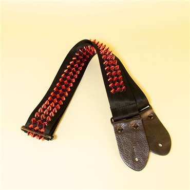 tsundrum_chan メタルスタッズギターストラップS　ブラック×レッド｜Heavy Metal Studded Guitar Strap S - Black & Devil Red 画像1