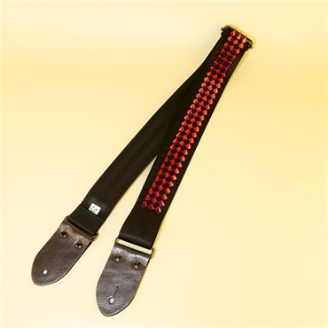 tsundrum_chan メタルスタッズギターストラップS　ブラック×レッド｜Heavy Metal Studded Guitar Strap S - Black & Devil Red 画像3