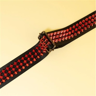 tsundrum_chan メタルスタッズギターストラップS　ブラック×レッド｜Heavy Metal Studded Guitar Strap S - Black & Devil Red 画像4