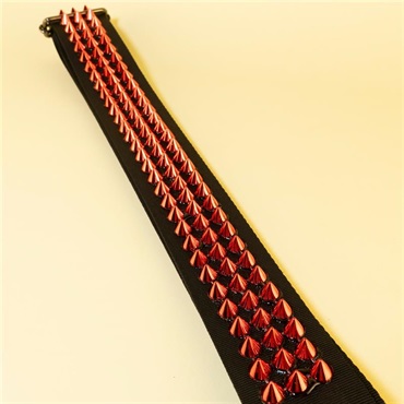 tsundrum_chan メタルスタッズギターストラップS　ブラック×レッド｜Heavy Metal Studded Guitar Strap S - Black & Devil Red 画像5